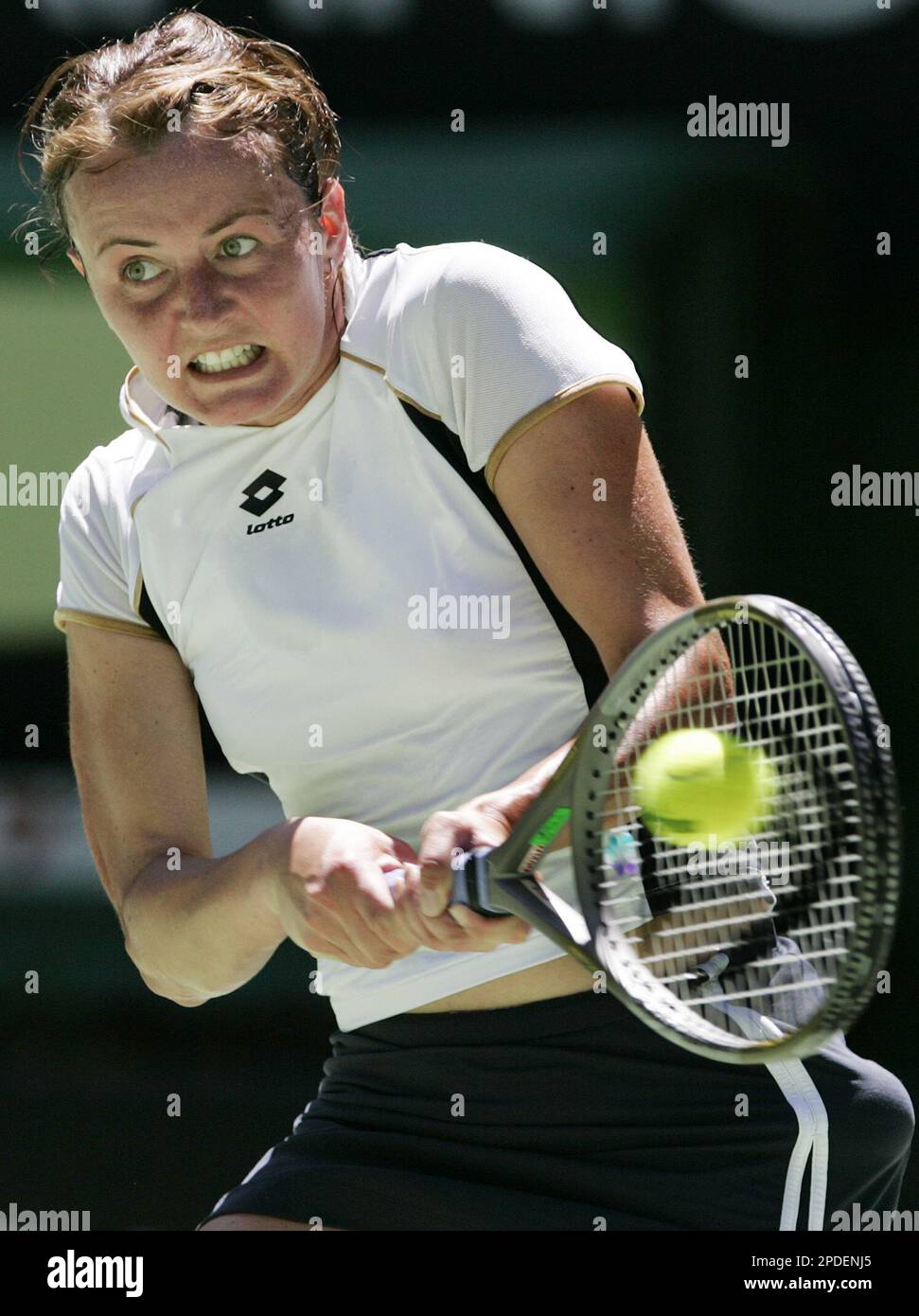 Hana Sromova of Czech Republic returns a shot against Justine  Henin-Hardenne of Belgium at the Australian Open Tennis Tournament in  Melbourne, Australia, Wednesday, Jan 18, 2006. Henin-Hardenne won the match  6-7, 7-2,