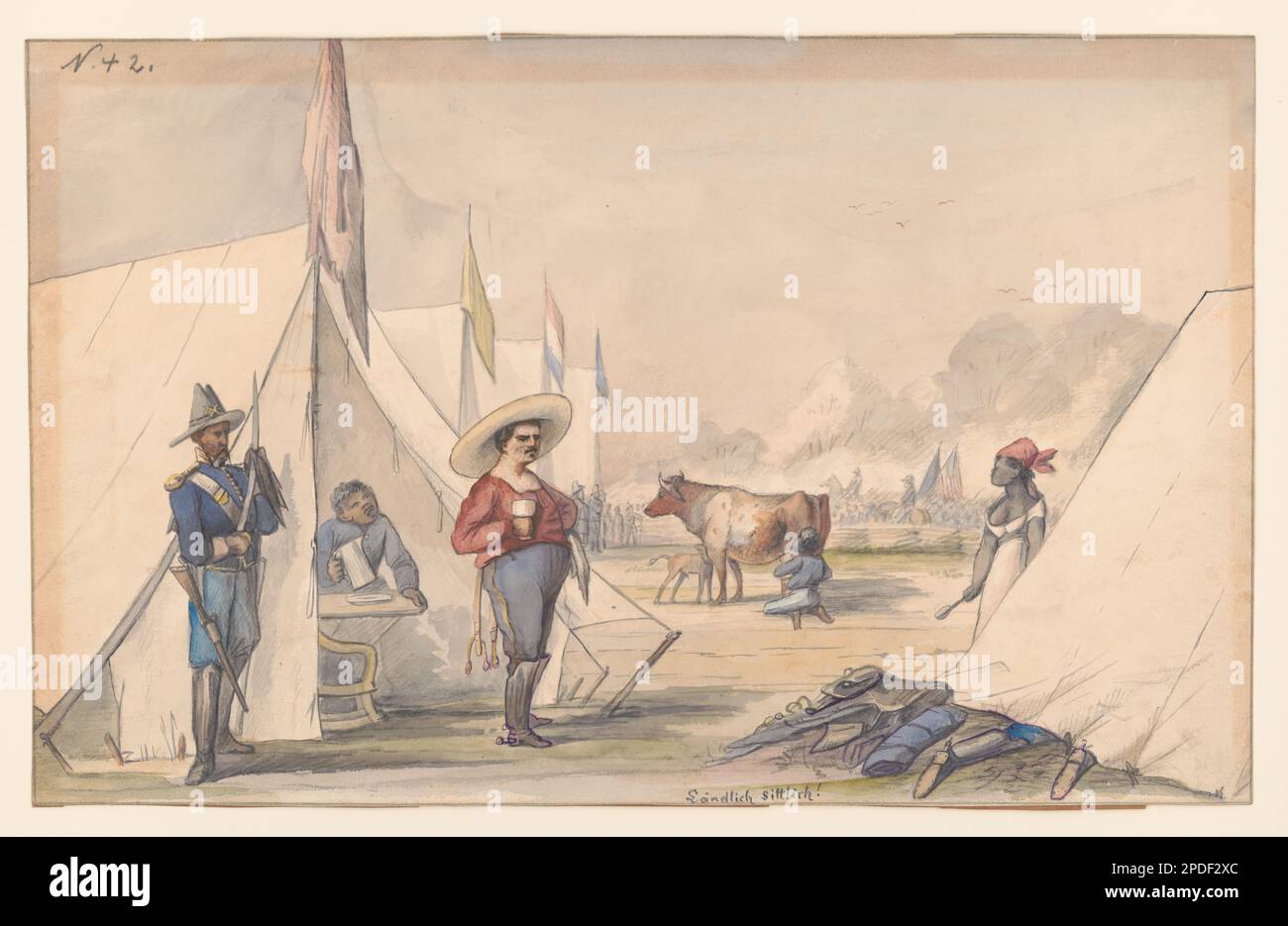 Camp of General Alexander McDowell McCook near Stevenson, Alabama, summer 1862. Forms part of the Adolph Metzner American Civil War Collection at the Library of Congress, Purchase; E. Burns Apfeld; 2014; (DLC/PP-2014:188), Blood shed in this war: Civil War illustrations by Captain Adolph Metzner, 32nd Indiana / Michael A. Peake. Indianapolis : Indiana Historical Society Press, 2010, p. 74. United States, History, Civil War, 1861-1865, Military facilities, Union, Alabama, Stevenson, United States, History, Civil War, 1861-1865, Military life, Union, Alabama, Stevenson, Military camps, Union, Al Stock Photo