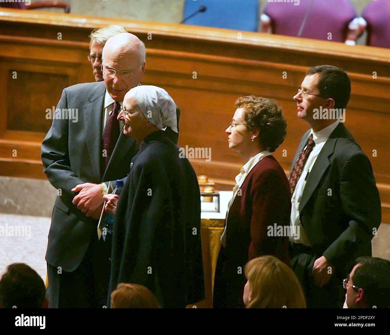 Sen. Patrick Leahy, D-Vt., from left, greets Virginia Rosenbaum, and ...