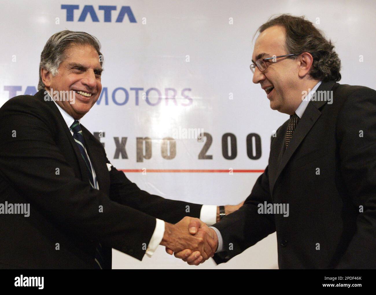 Ratan Tata, left, Chairman of TATA group of companies and Sergio  Marchionne, CEO of FIAT S.p.A. shake hands at the 8th Auto Expo in New  Delhi, India, Friday Jan.13, 2006. FIAT and