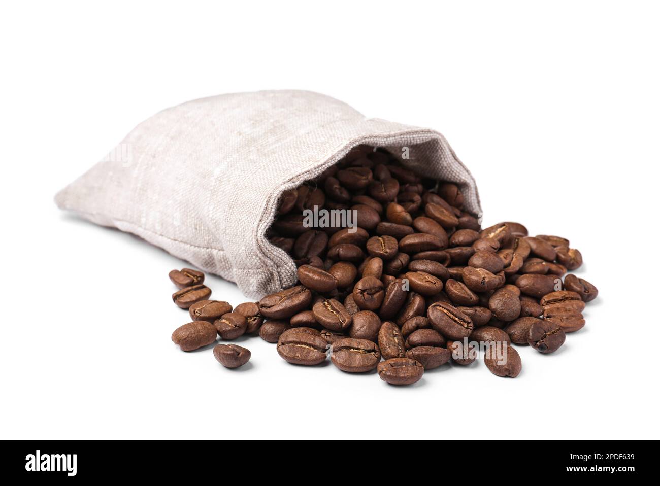 Sack and roasted coffee beans on white background Stock Photo - Alamy