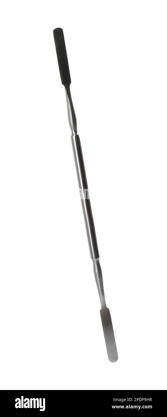 Double ended flat dental spatula isolated in white. Dentist's tool