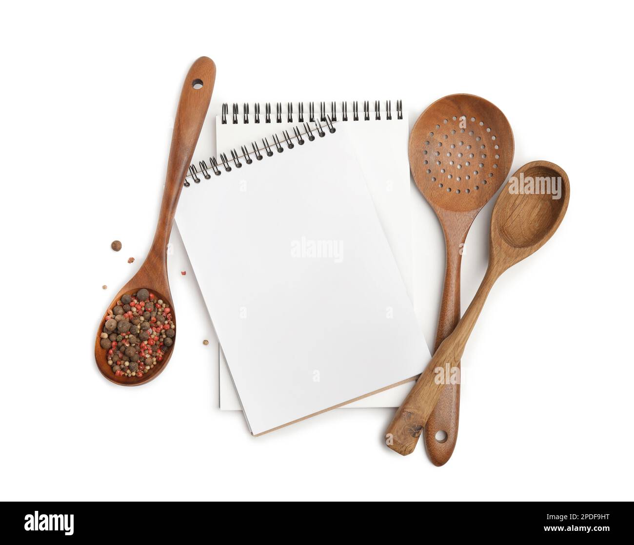 https://c8.alamy.com/comp/2PDF9HT/blank-recipe-books-spices-and-wooden-utensils-on-white-background-space-for-text-2PDF9HT.jpg