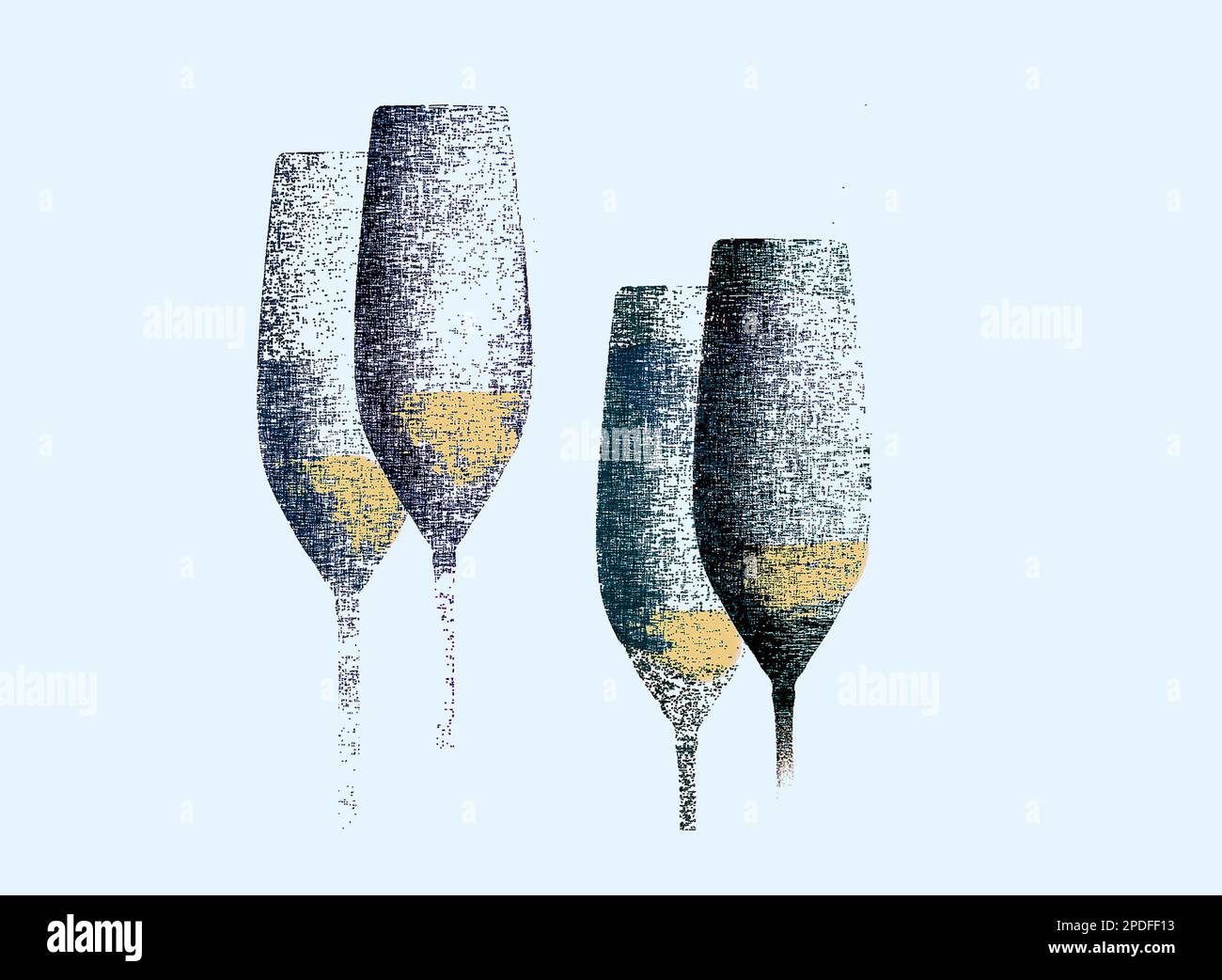 A stylish drawing of long stem glassware with a textured color finish ...