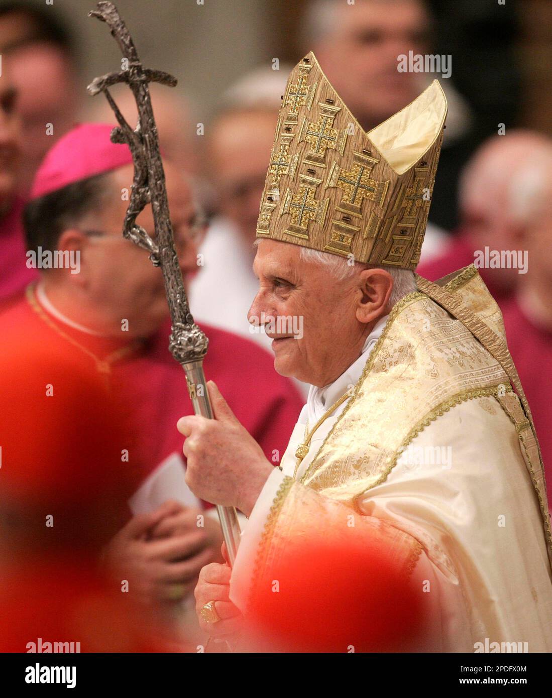 Pope Benedict XVI arrives in St. Peter's Basilica at the Vatican to ...