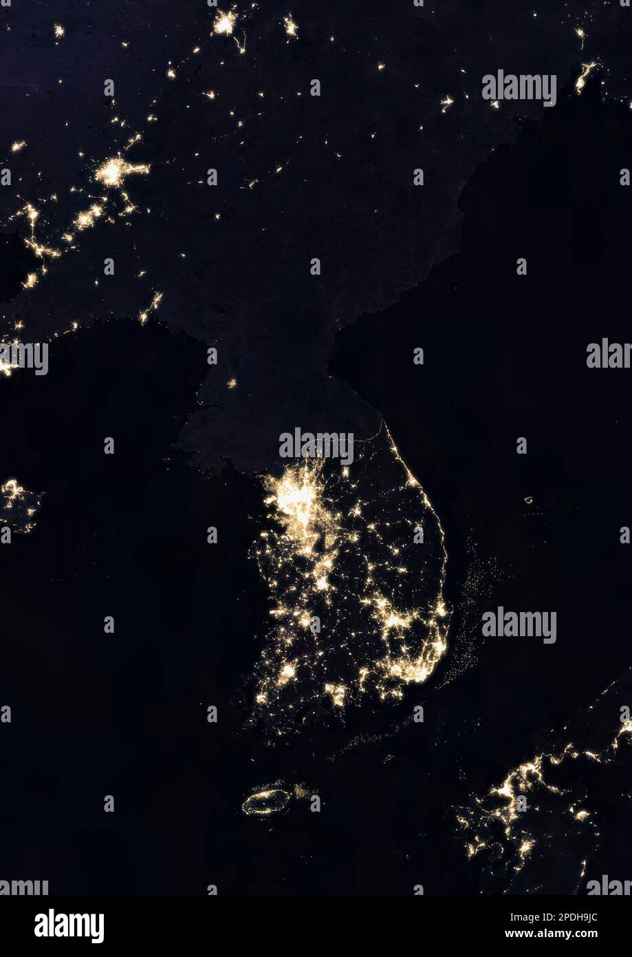Korean Peninsula at night, satellite image Stock Photo Alamy