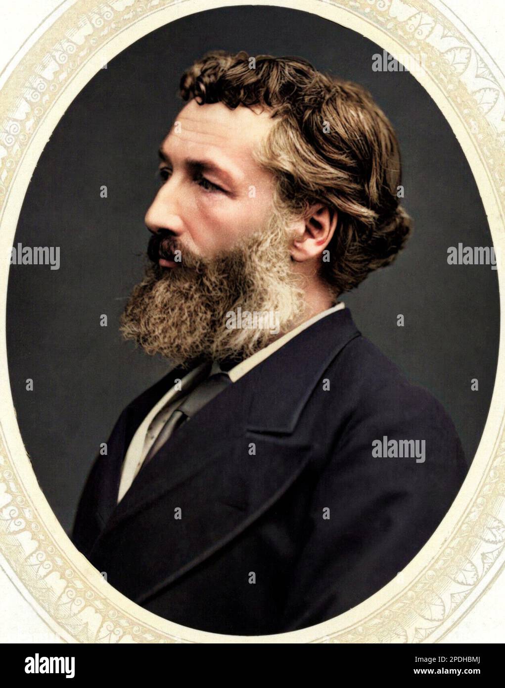 1875 ca , GREAT BRITAIN : The celebrated british painter and sculptor  Lord Frederic LEIGHTON ( 1830 - 1896 ) , influenced by the Pre-Raphaellite movement . Portrait by Lock & Whitfield , London . DIGITALLY COLORIZED . -  HISTORY - FOTO STORICHE - PAINTER - PITTORE - ARTS - ART - ARTE - beard - barba - profilo - profile - LGBTQ - GAY --- ARCHIVIO GBB Stock Photo