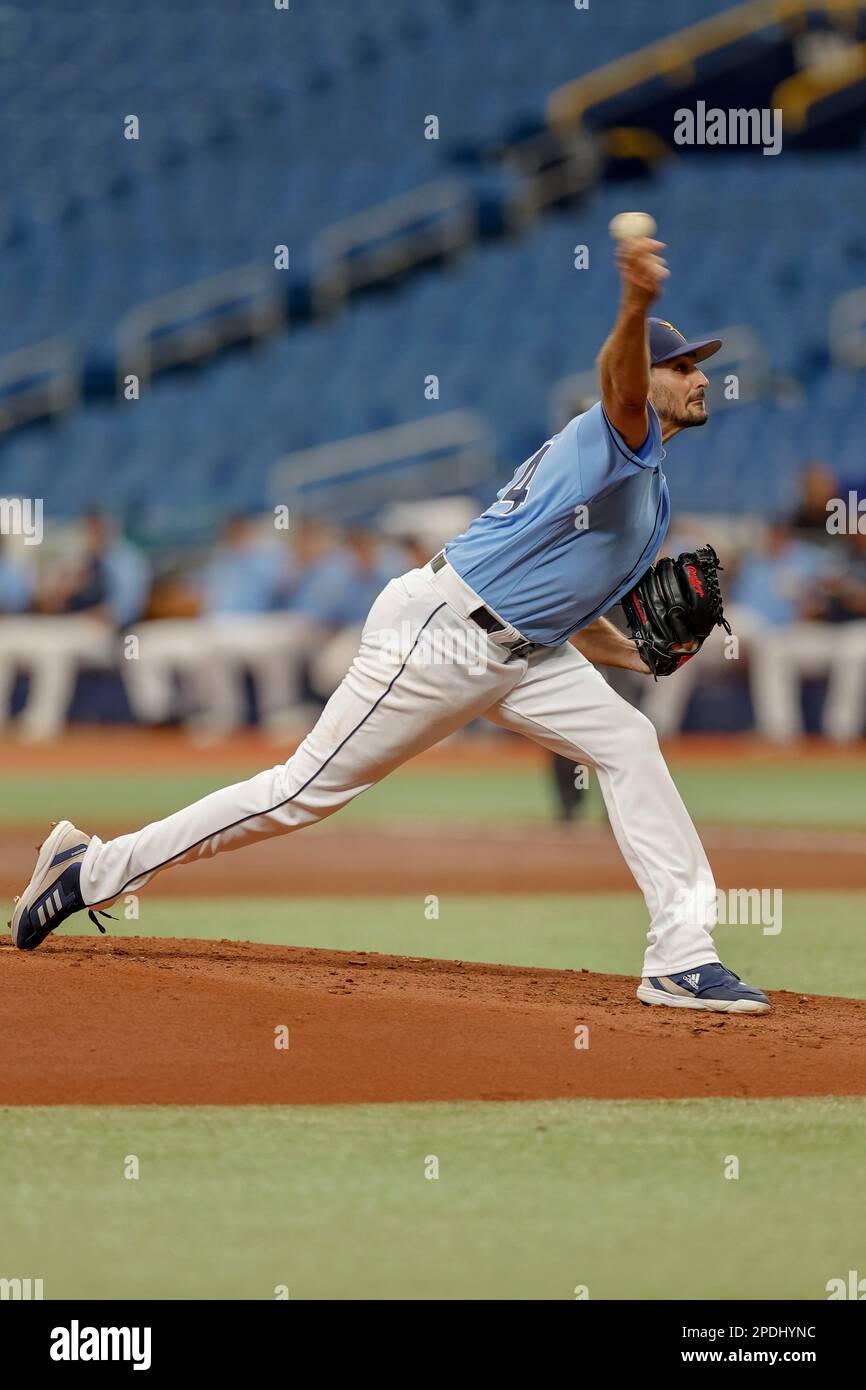 March 14, 2023, St. Petersburg, FL USA; Tampa Bay Rays starting pitcher  Zach Eflin (24) delivers a pitch during an MLB spring training game against  th Stock Photo - Alamy