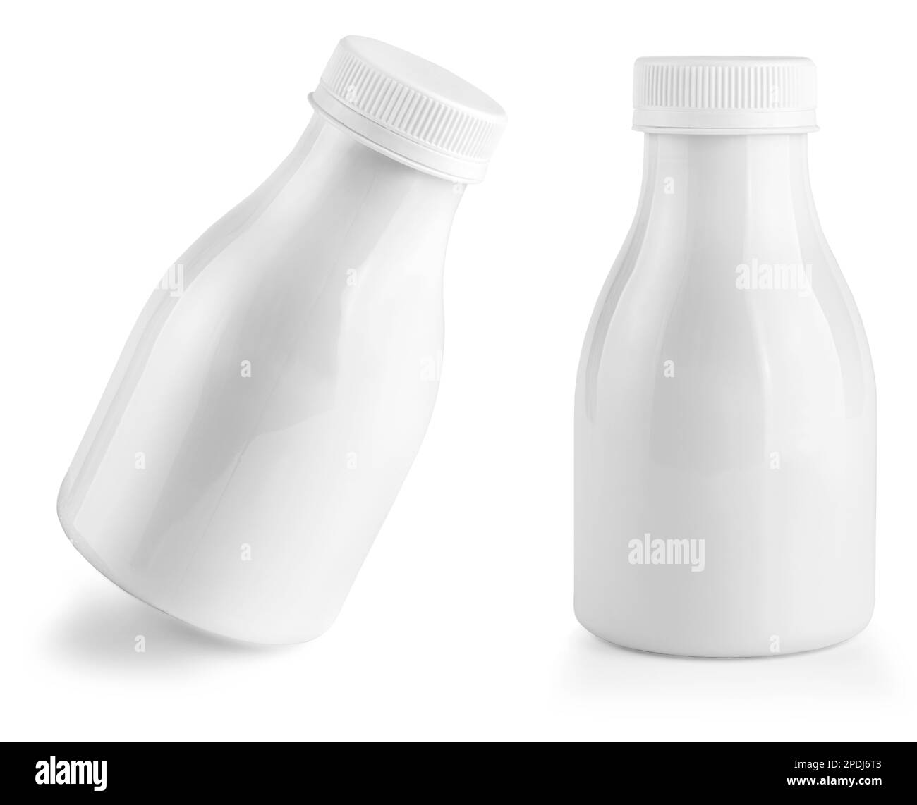 The Set of Fruit yogurt bottles isolated on white backgroung Stock