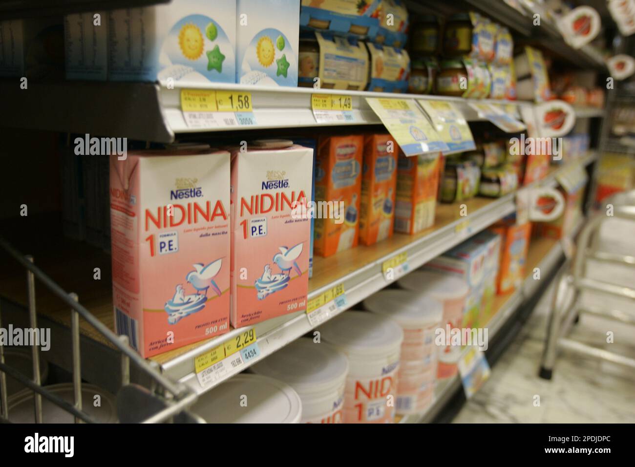 Baby milk on display at a supermarket in Milan, Italy, Tuesday, Nov. 22,  2005. Authorities in Italy have ordered the confiscation of about 30 million  liters (8 million gallons) of baby milk