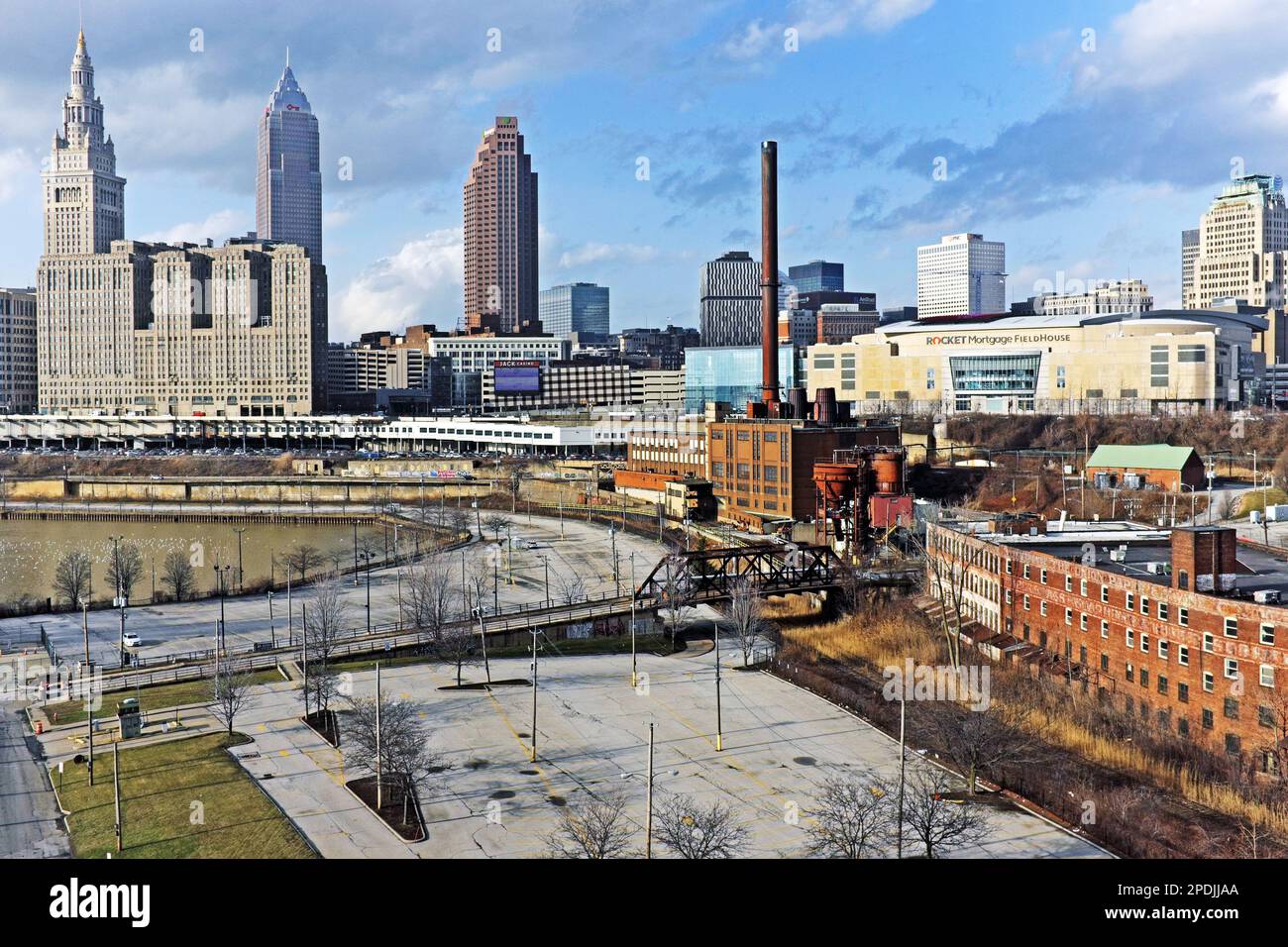 Skyline of downtown Cleveland, Ohio, USA on February 23, 2023. Stock Photo