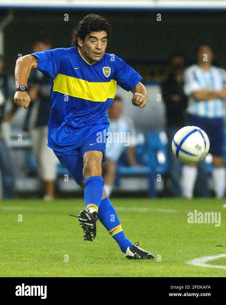 Former Argentina's soccer ace Diego Maradona, wearing the jersey