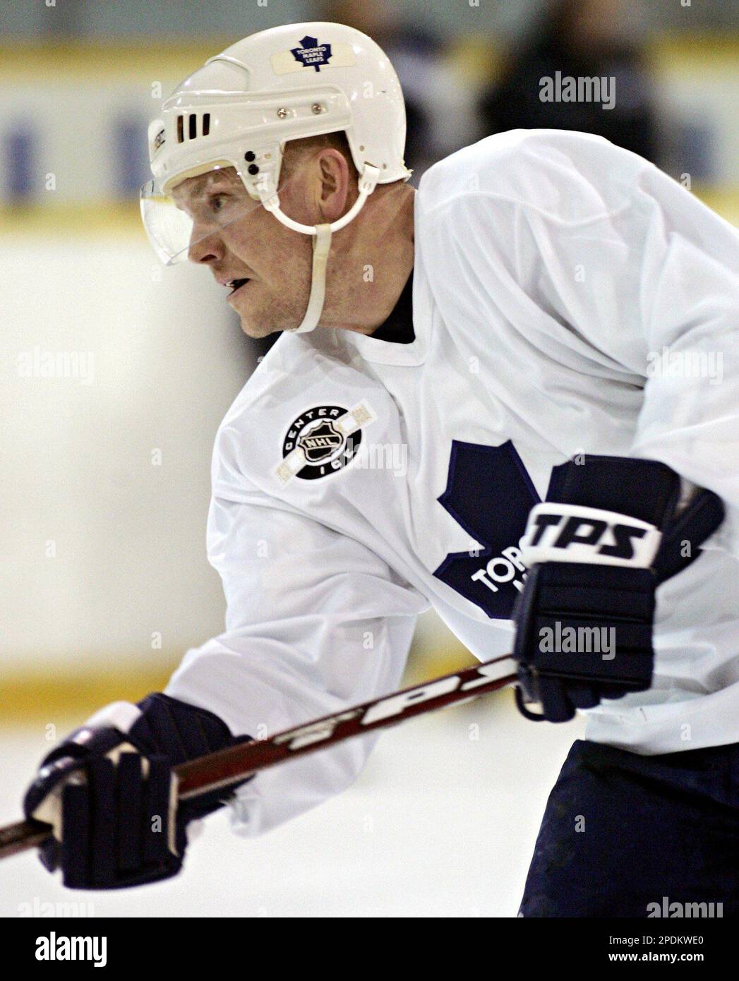 Toronto Maple Leafs captain Mats Sundin practices with his team for the first time since his eye injury on Wednesday, Nov. 2, 2005 in Toronto. (AP Photo/Nathan Denette, CP) Stock Photo