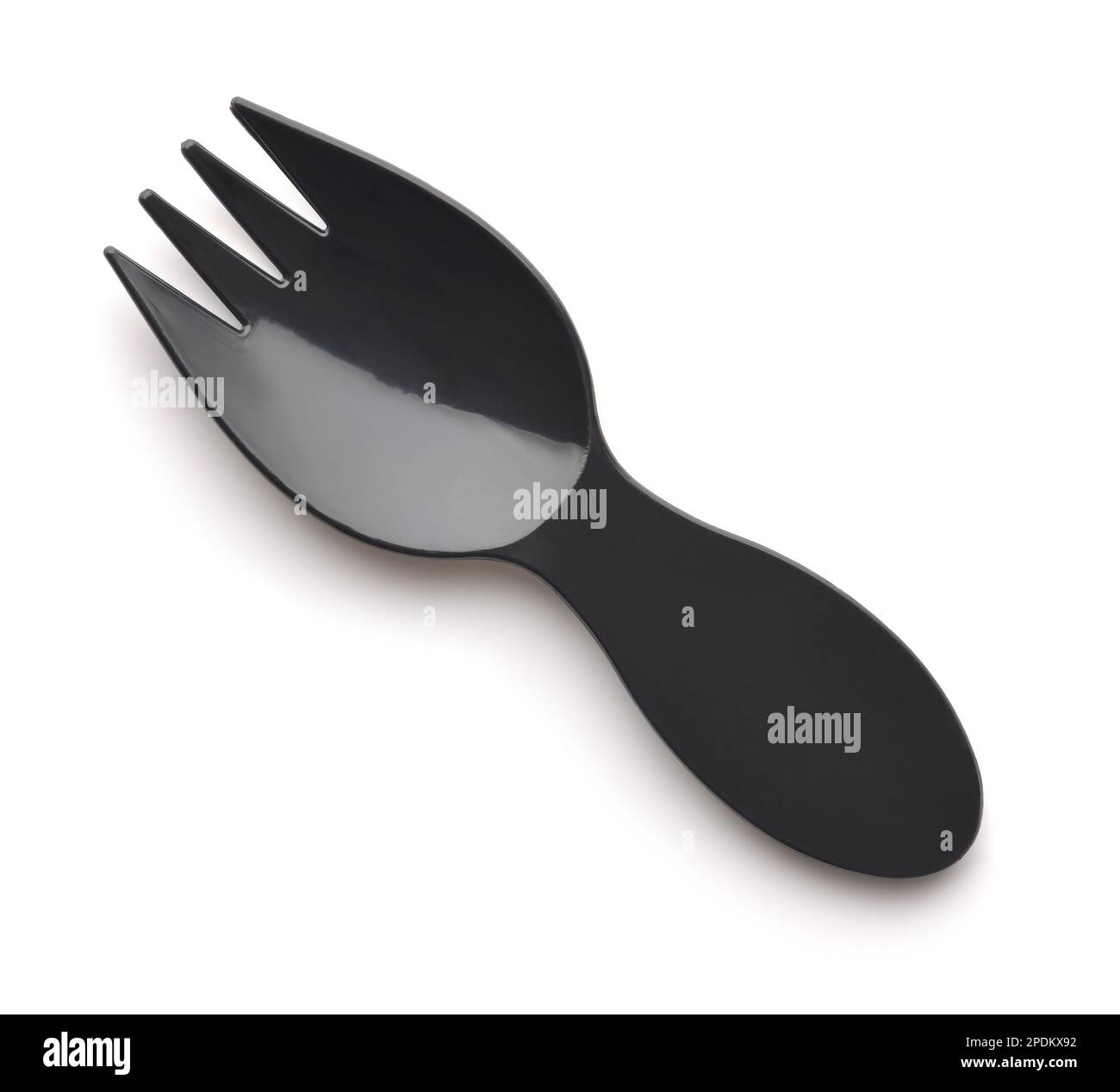 Top view of black disposable plastic spork isolated on white Stock