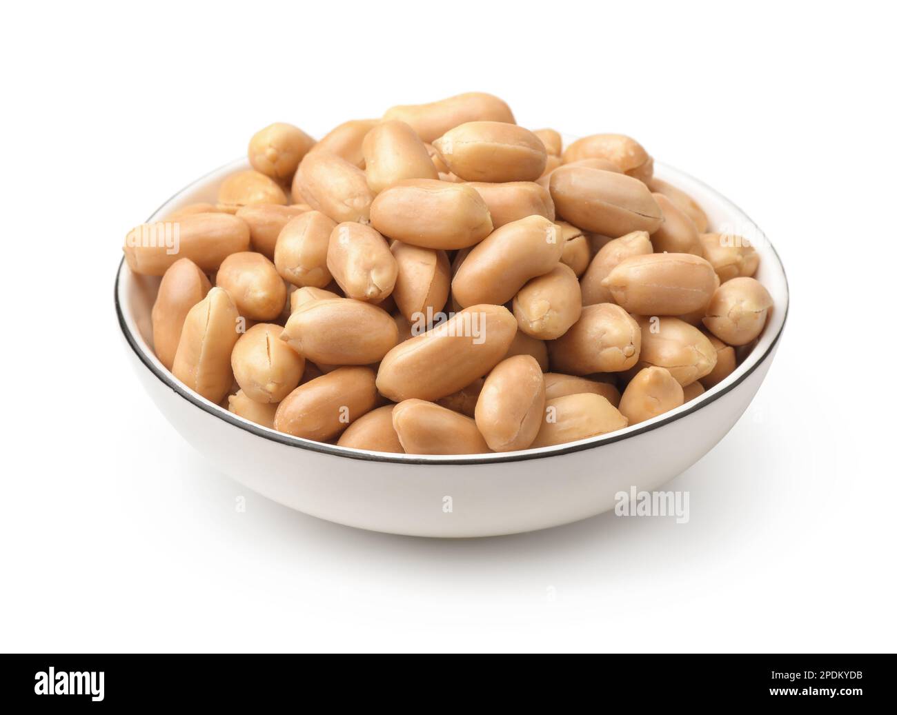 Salted roasted peanuts in ceramic plate isolated on white Stock Photo