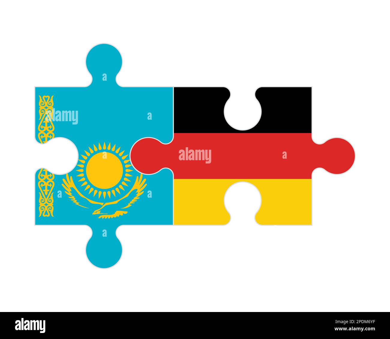 Connected puzzle of flags of Kazakhstan and Germany, vector Stock Vector