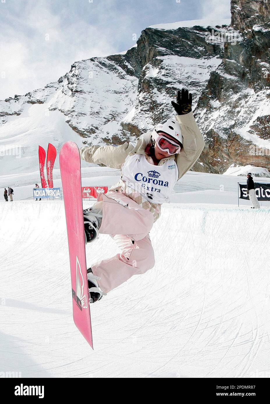 Imai Melo of Japan in action during the women's Half-Pipe final at the FIS  snowboard Freestyle World Cup 2005 in Saas-Fee, Switzerland, Friday, Oct.  21, 2005. Imai won the event. (AP Photo/Keystone,