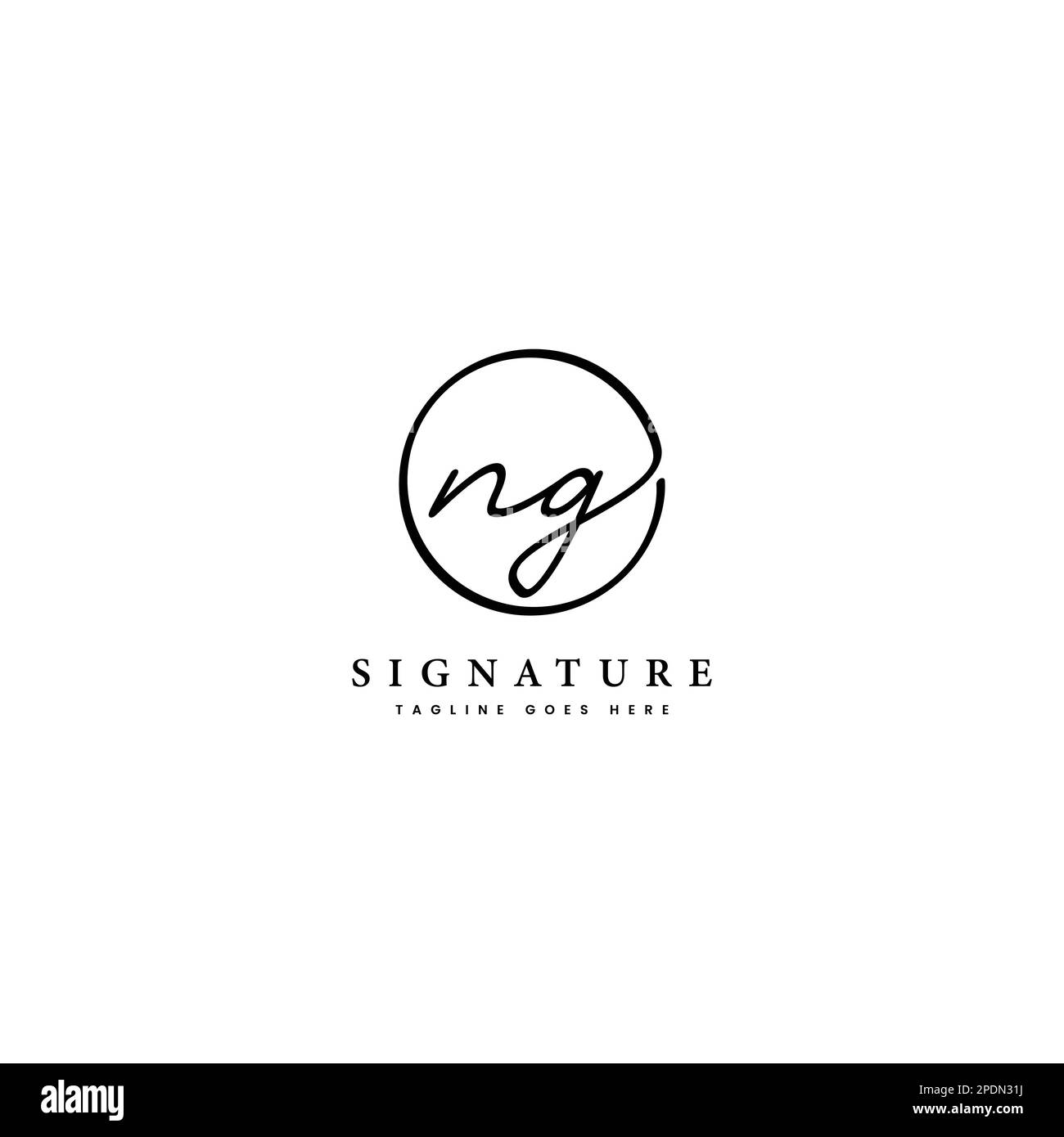 N, G, NG Initial letter handwritten and signature vector logo. Business template in round shape line art Stock Vector