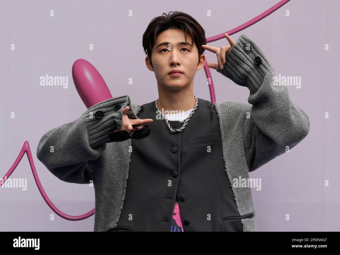South Korean K-Pop singer B.I poses during the Seoul Fashion Week at ...