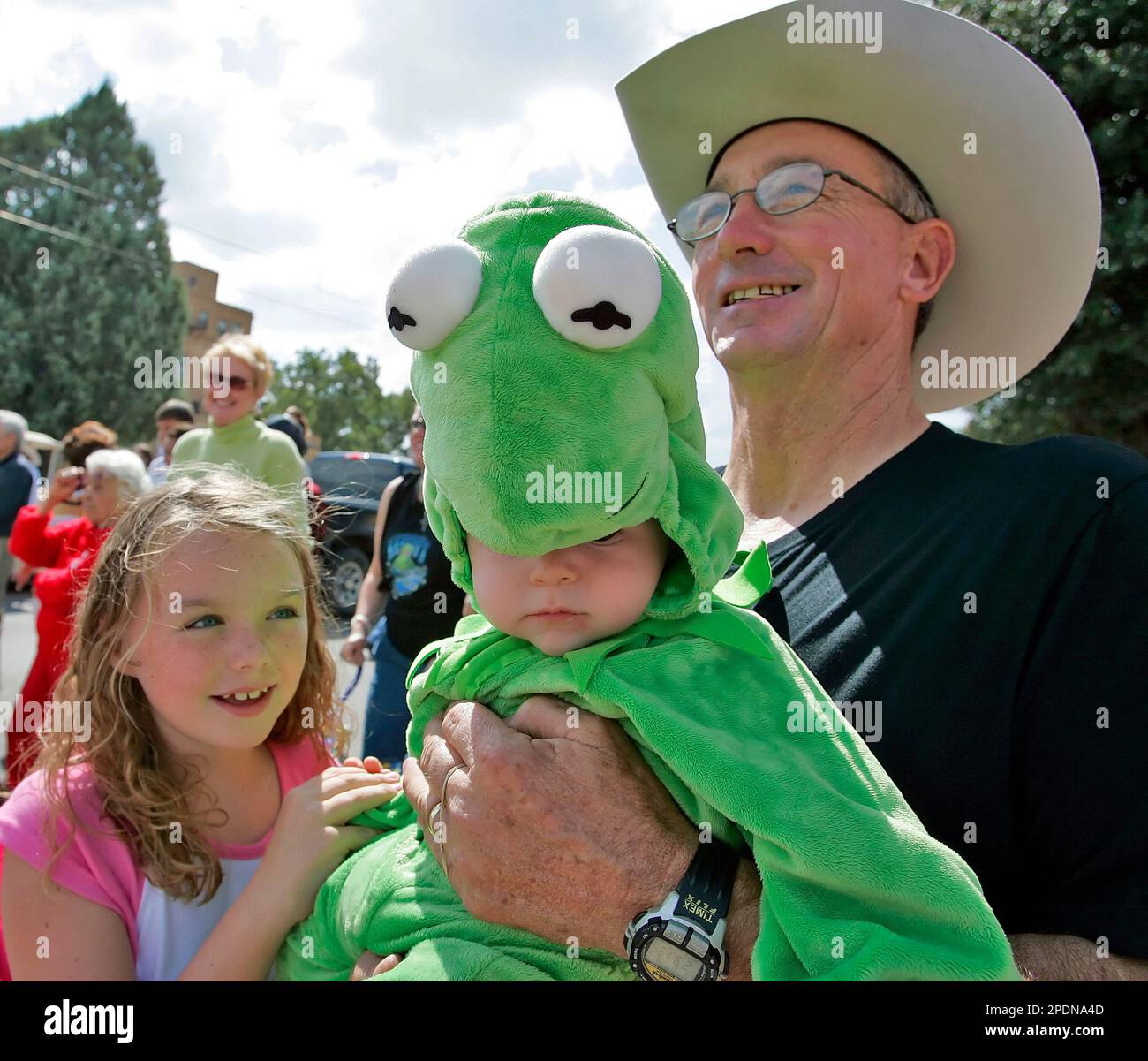 Bryce Cottle, five months, wears a Kermit the Frog outfit as his
