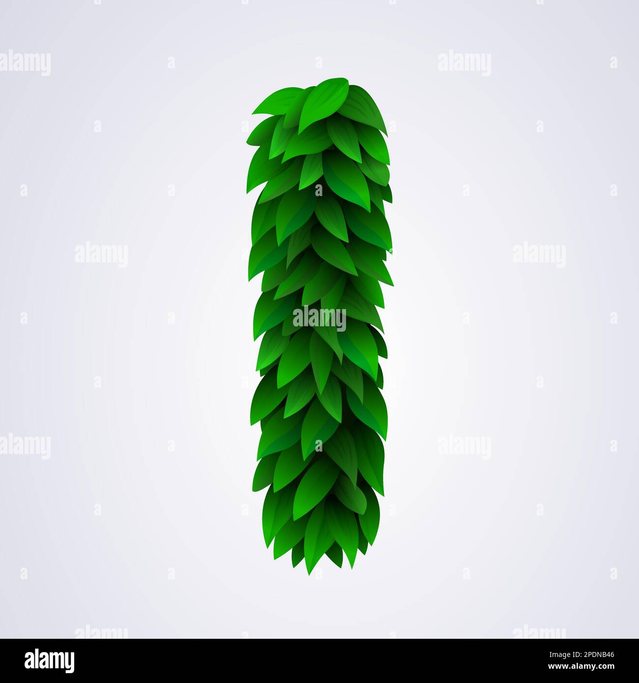 Alphabet letters made from fresh green leafs. Letter I. Vector illustration Stock Vector
