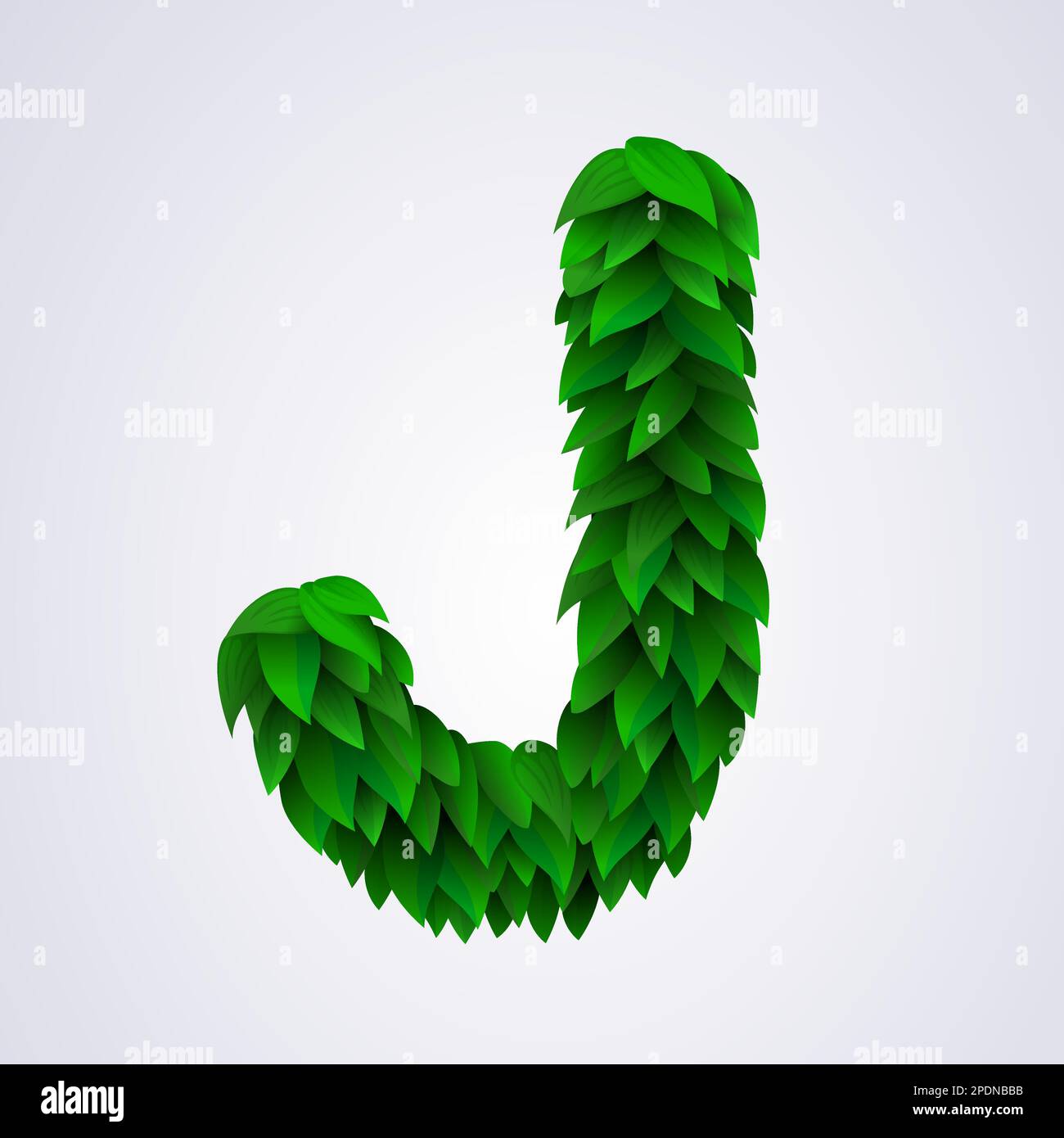 Alphabet letters made from fresh green leafs. Letter J. Vector illustration Stock Vector