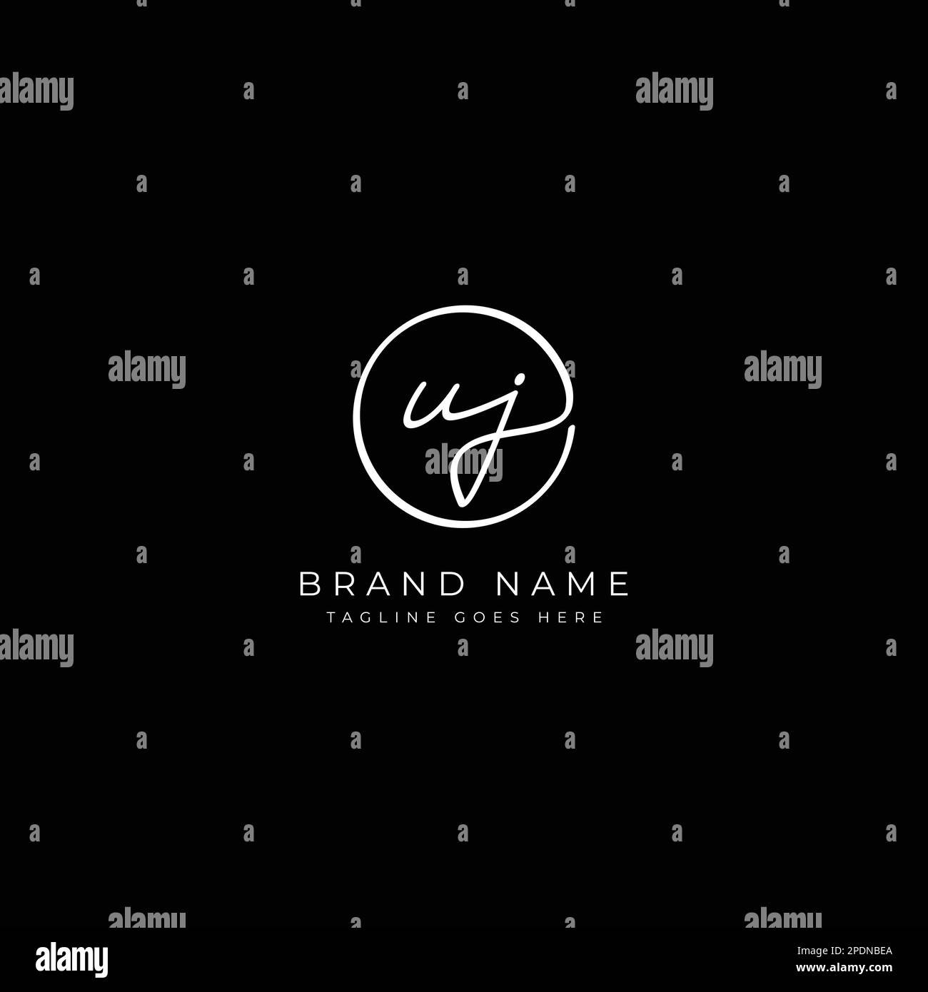 U, J, UJ Initial letter handwritten and signature vector logo. Business template in round shape line art Stock Vector