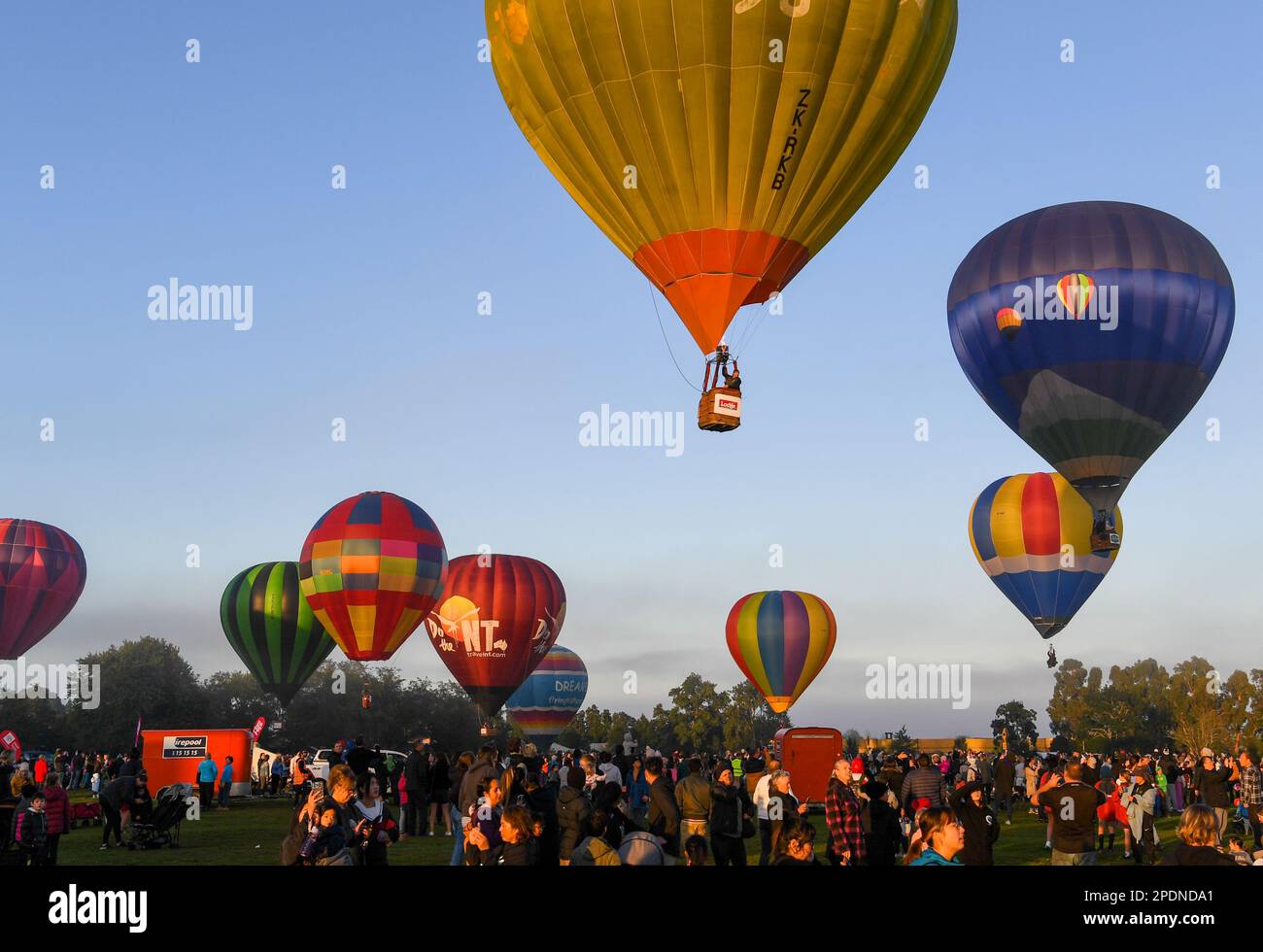 Hamilton, New Zealand. 15th Mar, 2023. Hotair balloons are seen during
