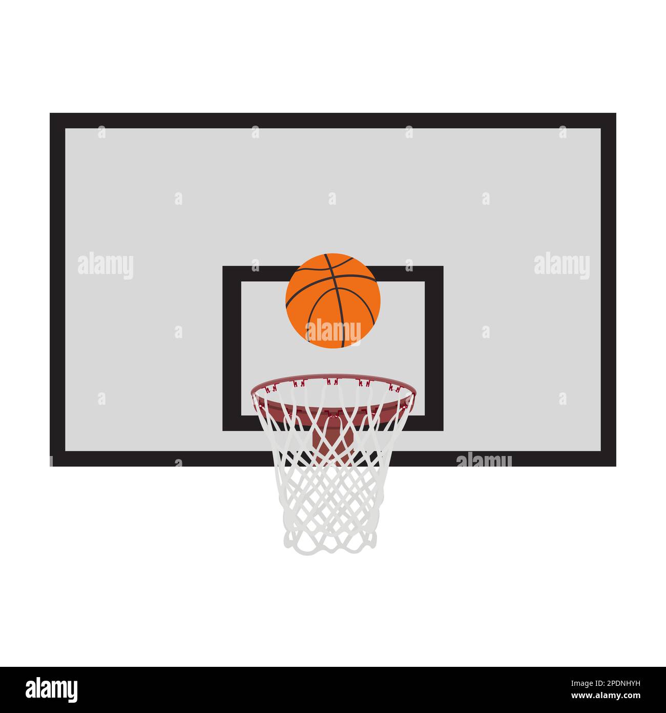 Sports equipment. Basketball hoop with net and ball, flat vector illustration. Stock Vector