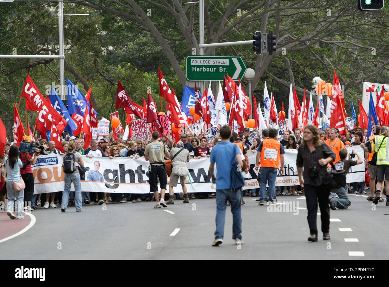 A crowd of 40,000 marches through Sydney in protest at the Liberal (conservative) government’s Industrial Relations policies and changes to workplace laws. The march preceded a concert at the Sydney Cricket Ground that featured a line-up of popular Australian bands. Sydney, Australia. 22.04.07. Stock Photo