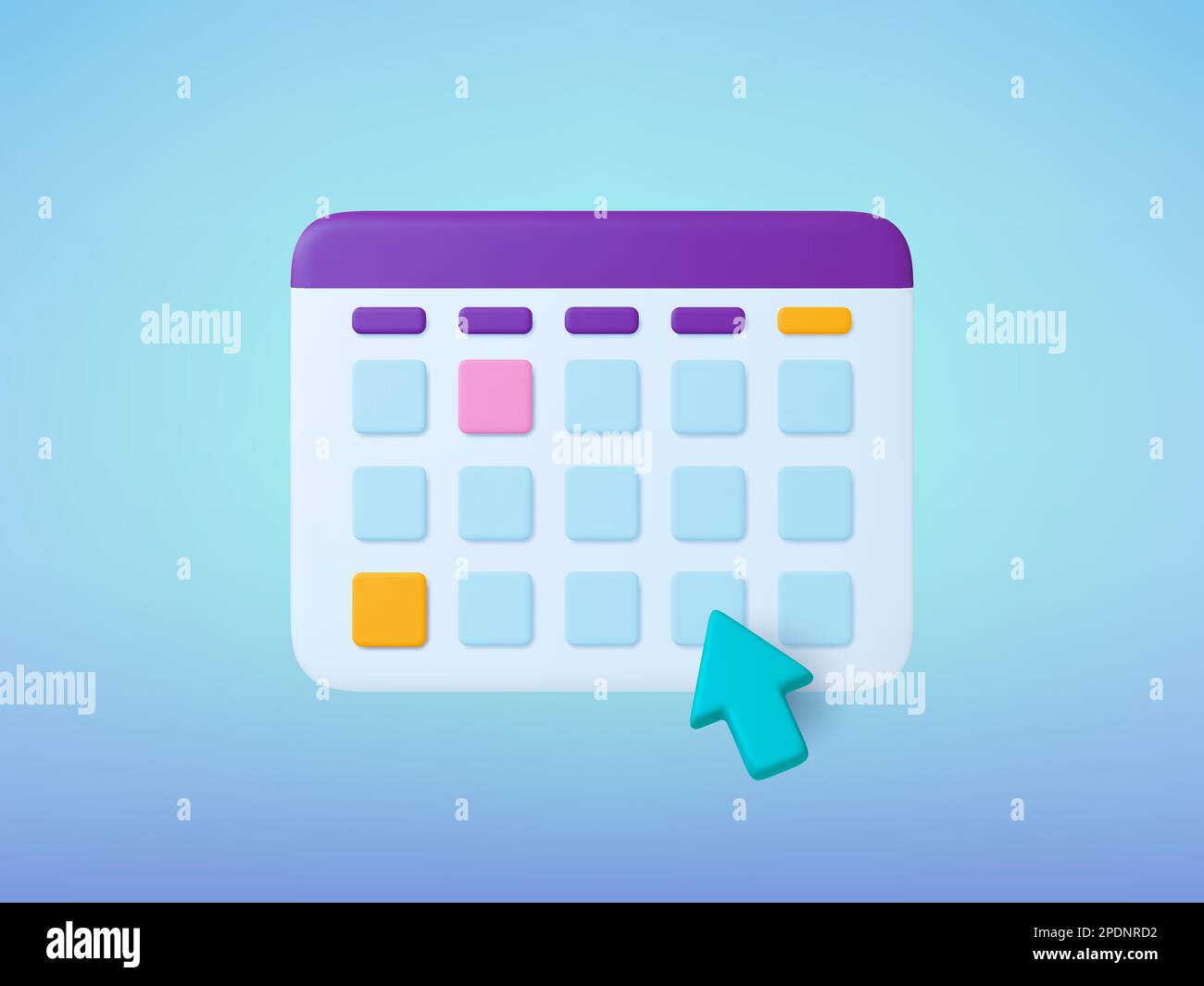 Calendar 3d icon, time management concept. Plasticine style illustration, monthly schedule or planning design. Digital vector element, click arrow Stock Vector
