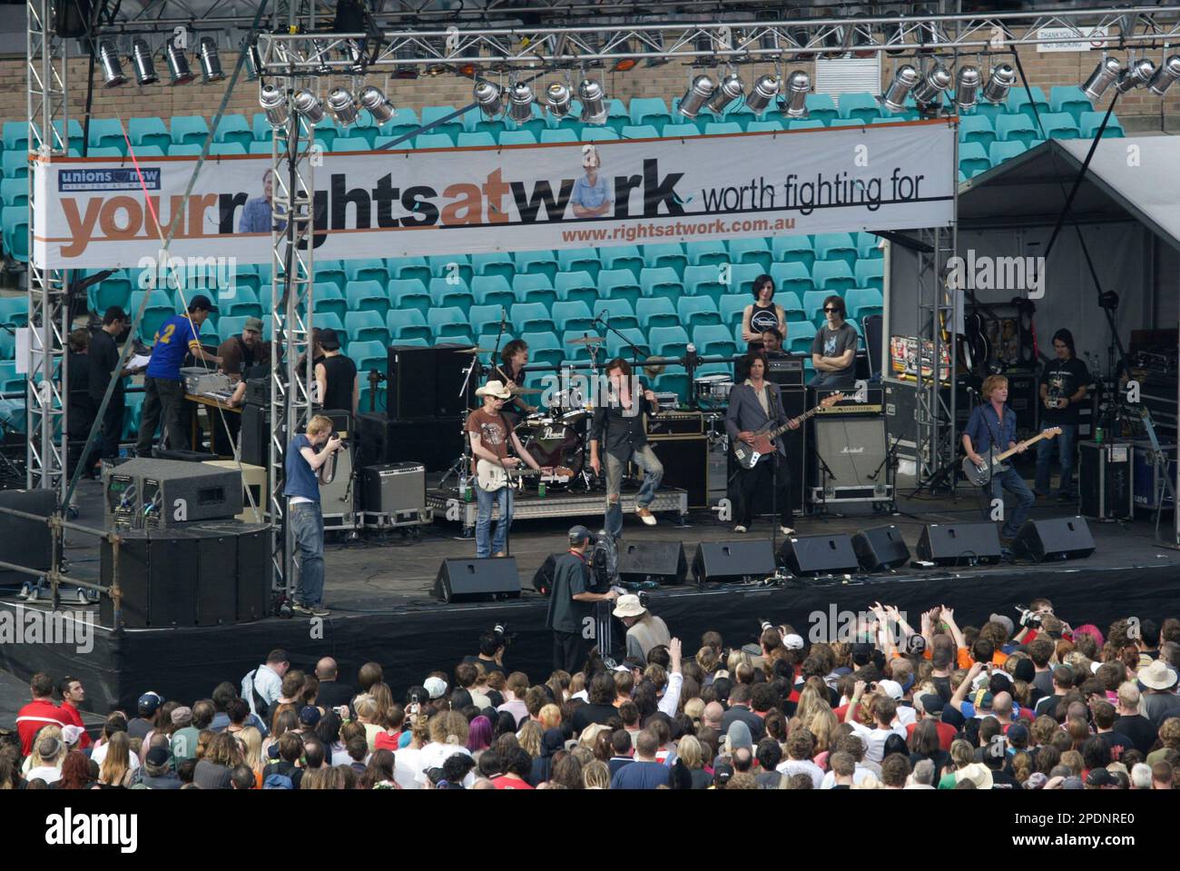 The Beasts of Bourbon performing at the Rockin’ 4 Rights concert at Sydney Cricket Ground protesting the Liberal (conservative) government’s Industrial Relations policies and changes to workplace laws. A protest march through the streets of Sydney’s city centre preceded the concert. Sydney, Australia. 22.04.07. Stock Photo