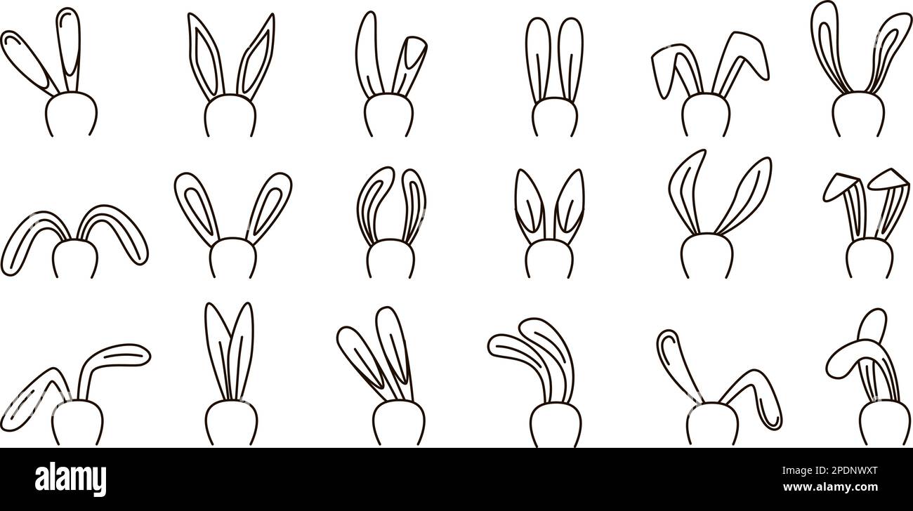 Doodle rabbit ears. Tiny sketch bunny various ear, black easter decorations. Abstract fun decorative elements, isolated play neoteric vector set Stock Vector