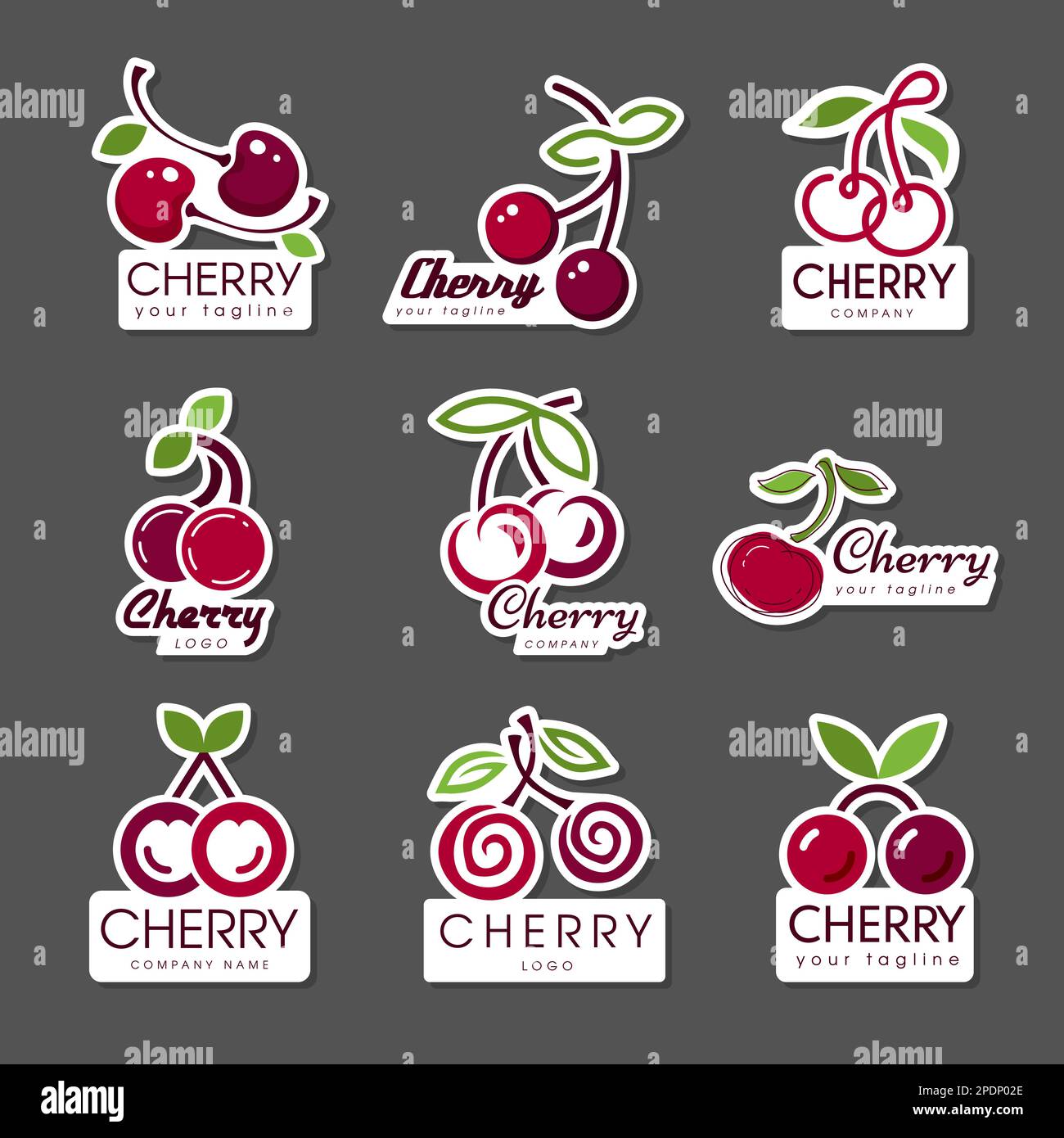 Cherry logo. Stylised fruits pictures with place for text recent vector templates Stock Vector