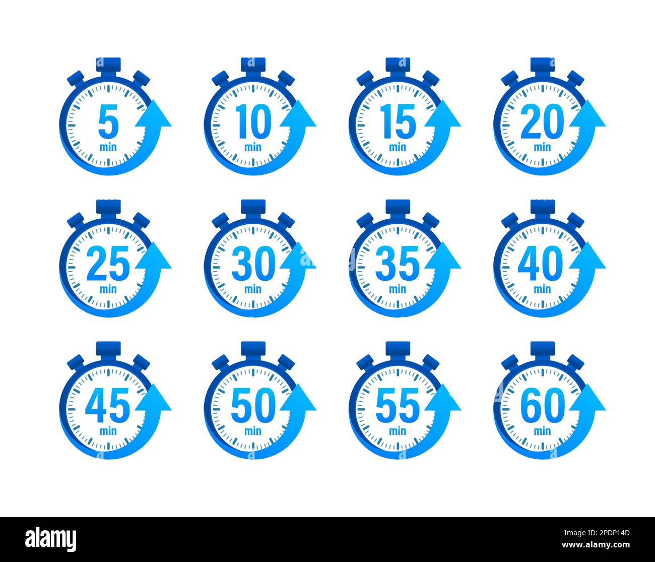 Timer, stopwatch icons set 10 20 30 40 50 60 minutes. Cooking time
