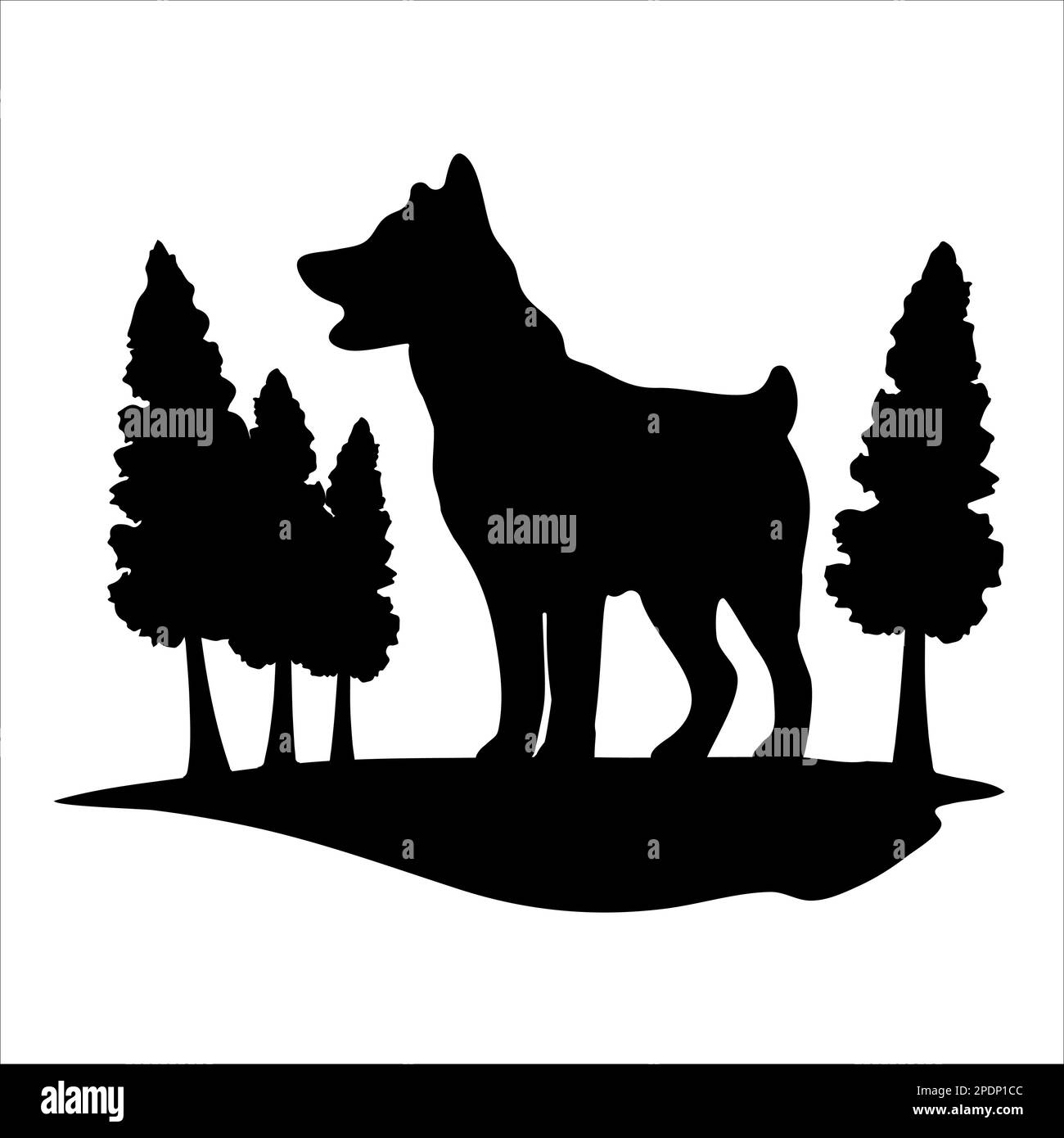 Silhouette of a dog in the forest. Vector illustration. Stock Vector
