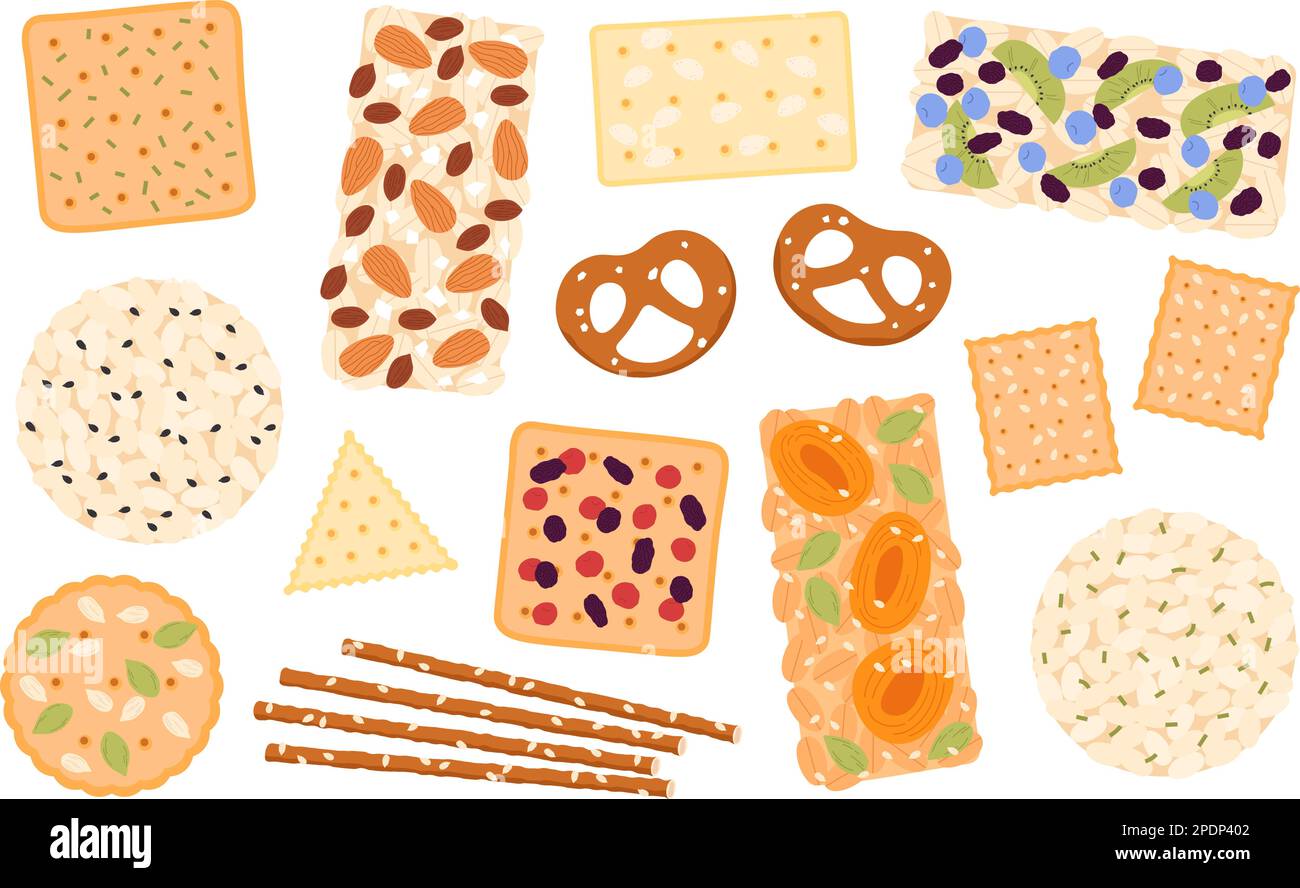 Healthy snacks seed nuts and fruits. Rice seed cracker and bread