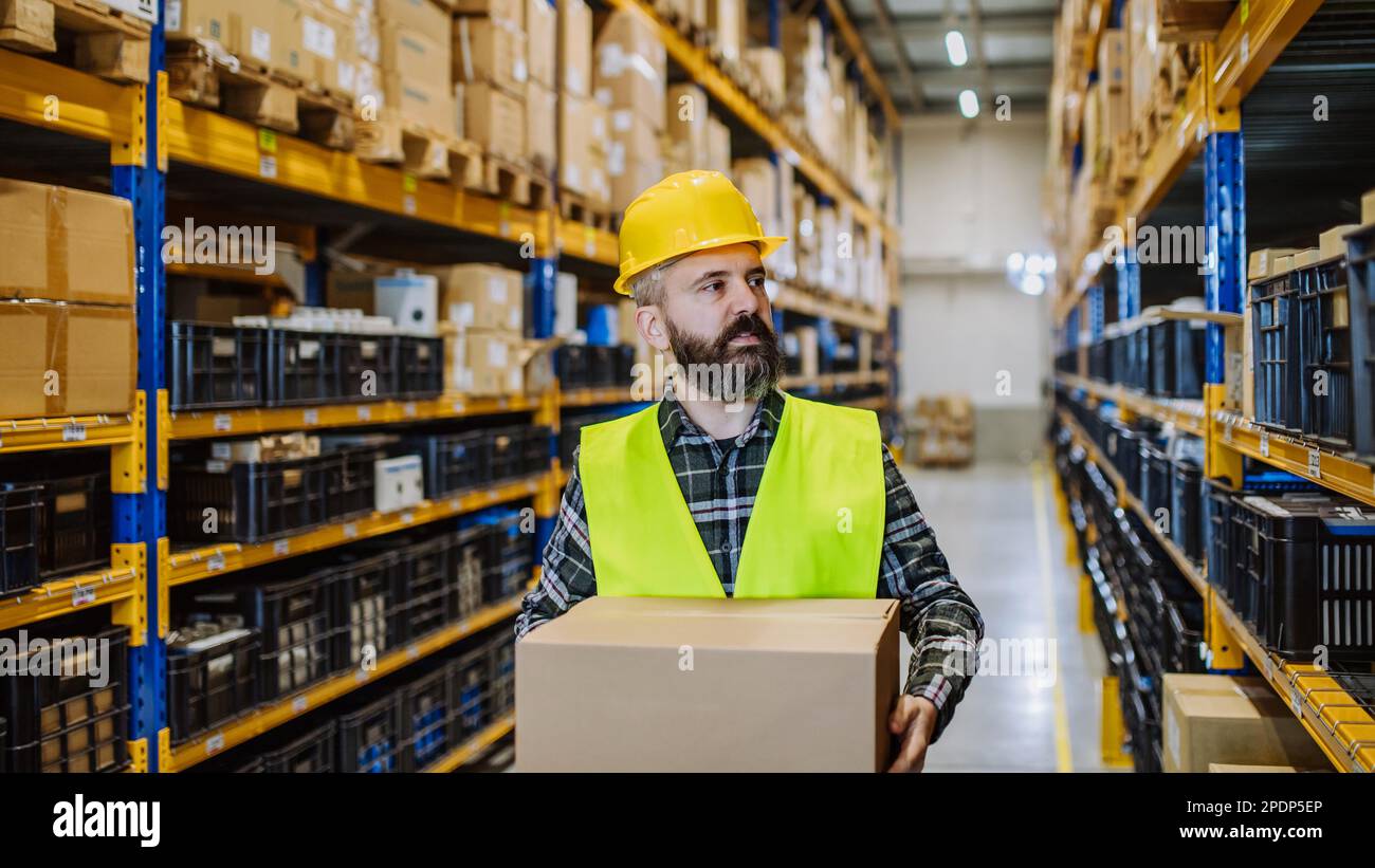 Warehouse worker stocking goods in a warehouse Stock Photo Alamy