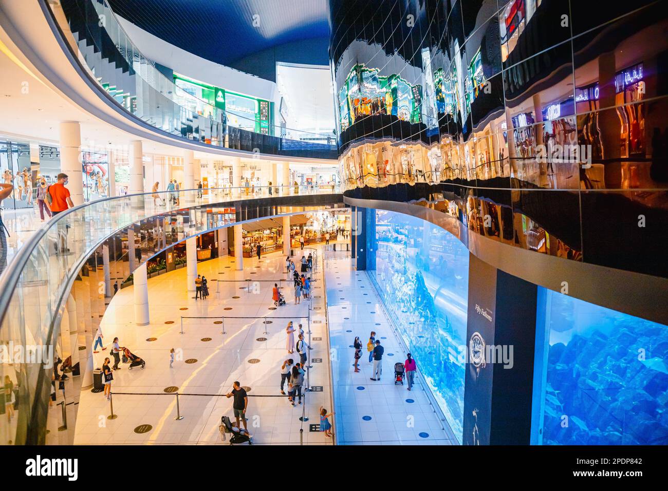 Dubai UAE United Arab Emirates May 28 2021 Aquarium Of The Dubai Mall People Visiting 