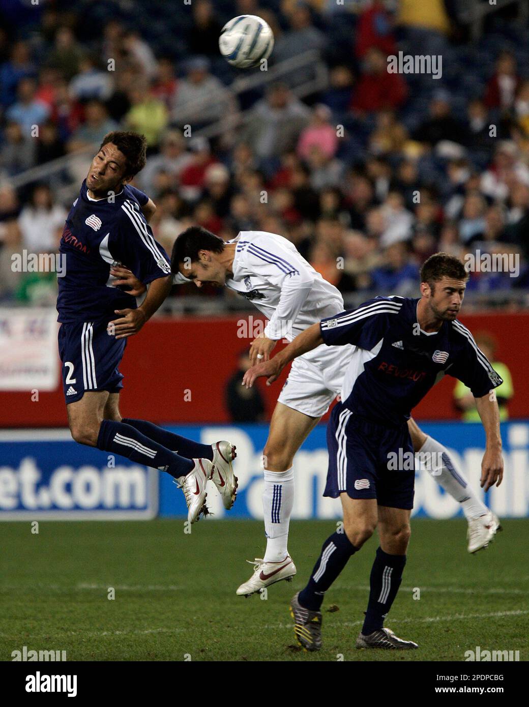 New England Revolution midfielder Clint Dempsey (2) heads the ball