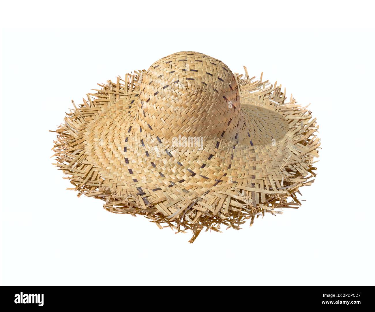straw female hat with black ribbon isolated on white background Stock Photo