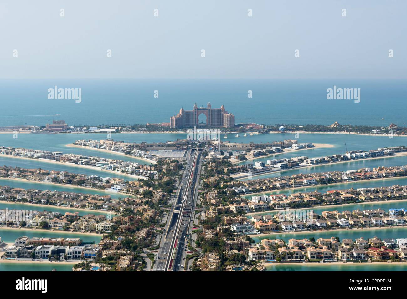 View of Atlantis The Palm Hotel Resort from The View at the Palm, Palm Jumeirah, Dubai, United Arab Emirates Stock Photo