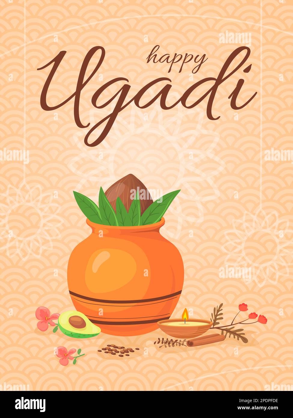 Ugadi. Indian state religion holiday, gudi padwa festival celebration happy ugadi greeting card