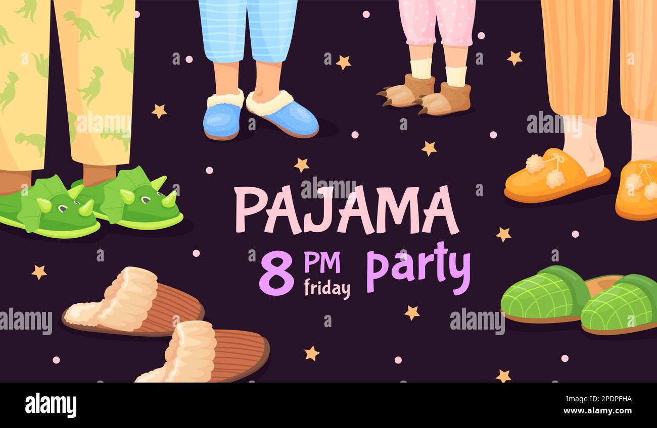 Pajama party. Sleepover invite for kids holiday birthday night, child ...