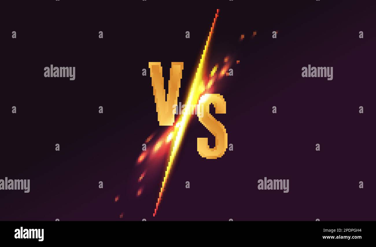VS fight vector illustration. Abstract versus battle banner, boxing competition and sport game challenge symbols for teams with fire and glow light effect and yellow VS letters on dark background Stock Vector