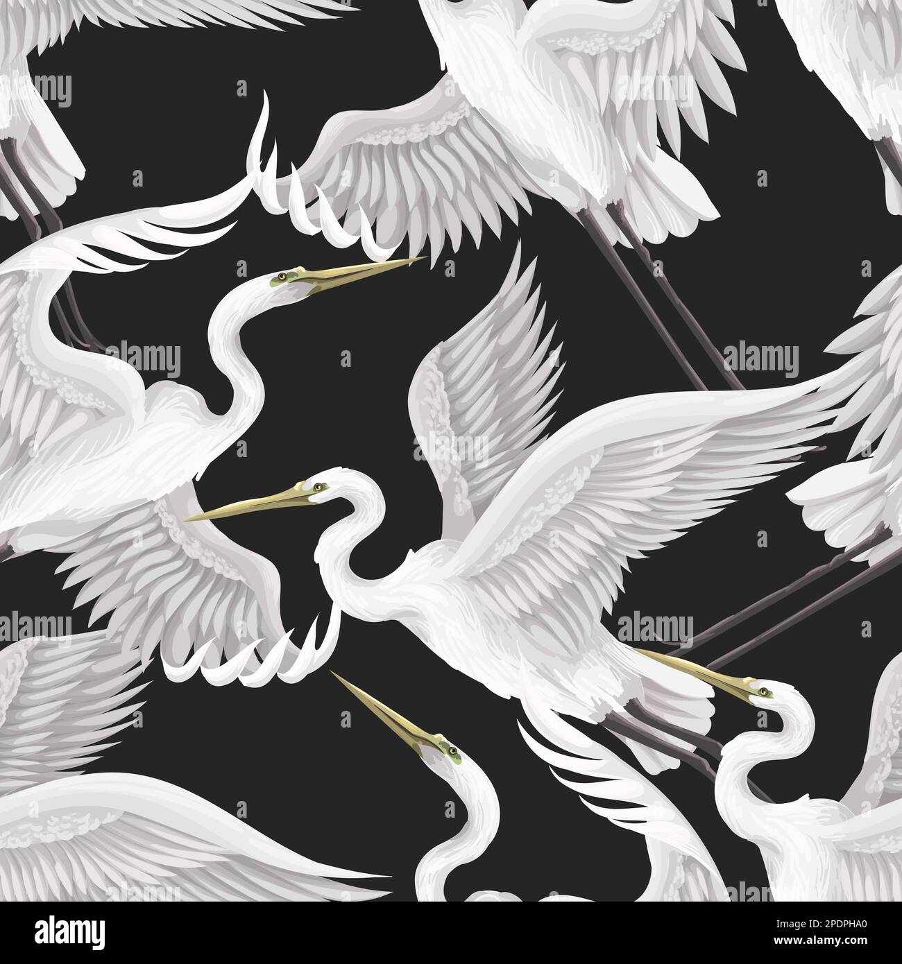 Seamless pattern with white herons. Vector. Stock Vector