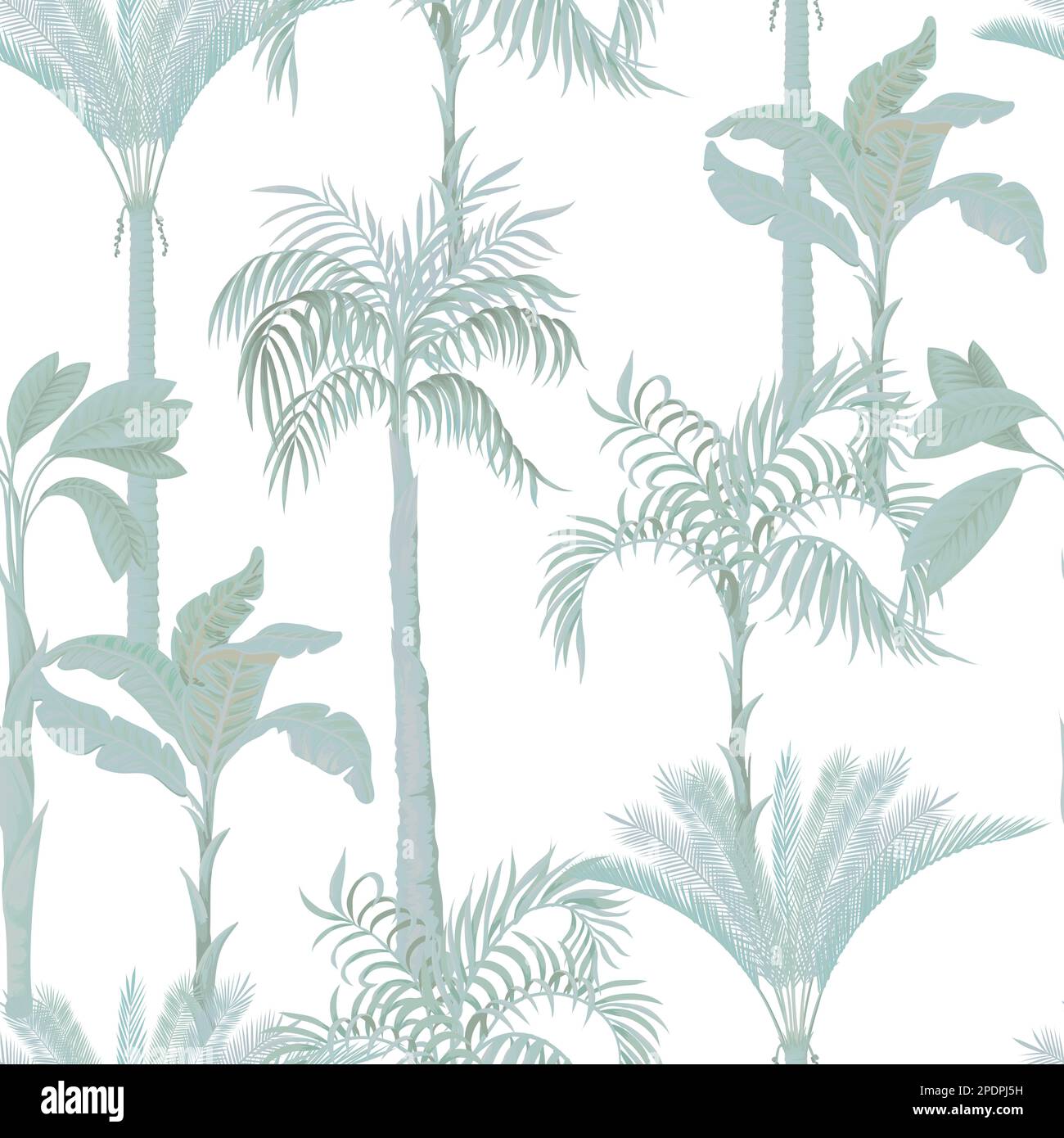 Seamless pattern with monochrome silhouette palms and tropical trees. Vector.Seamless pattern with monochrome silhouette palms and tropical trees Stock Vector