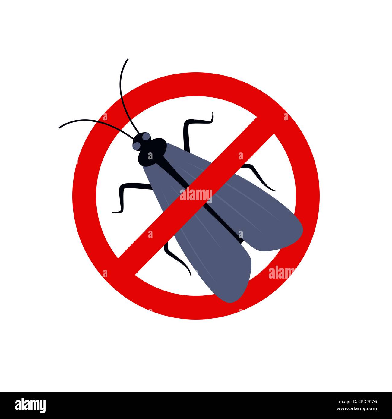 Anti moth, pest control. Stop insects sign. Silhouette of moth in red forbidding circle, vector illsutration. No moth insects sign. Vector illustratio Stock Vector