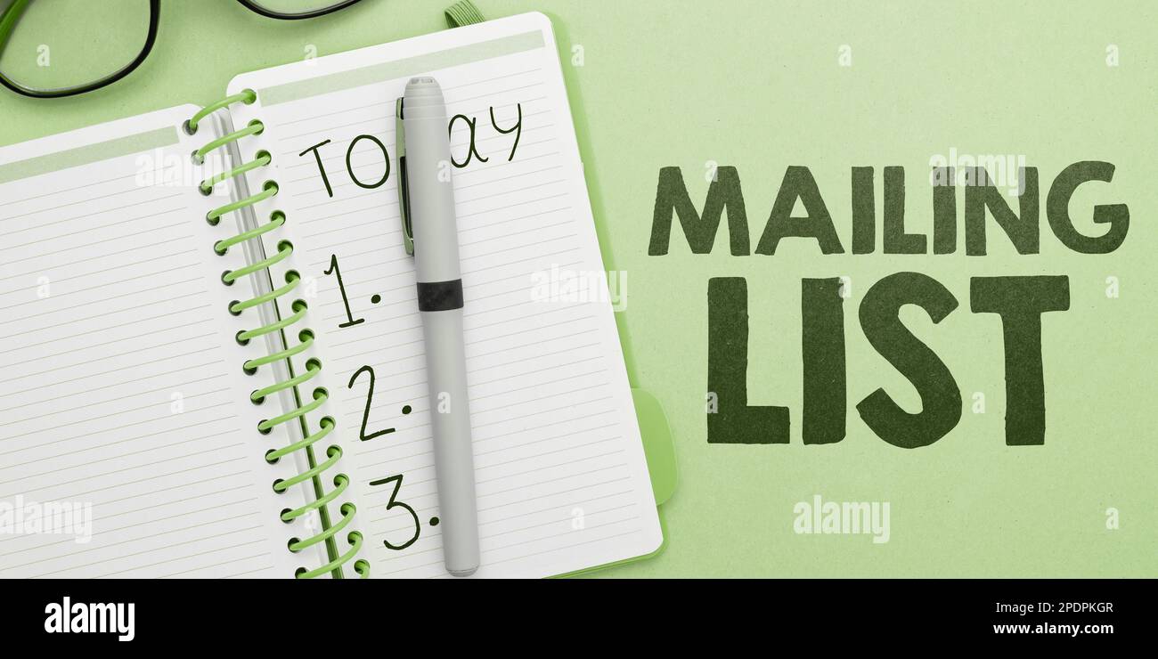 Text caption presenting Mailing List. Concept meaning list of people