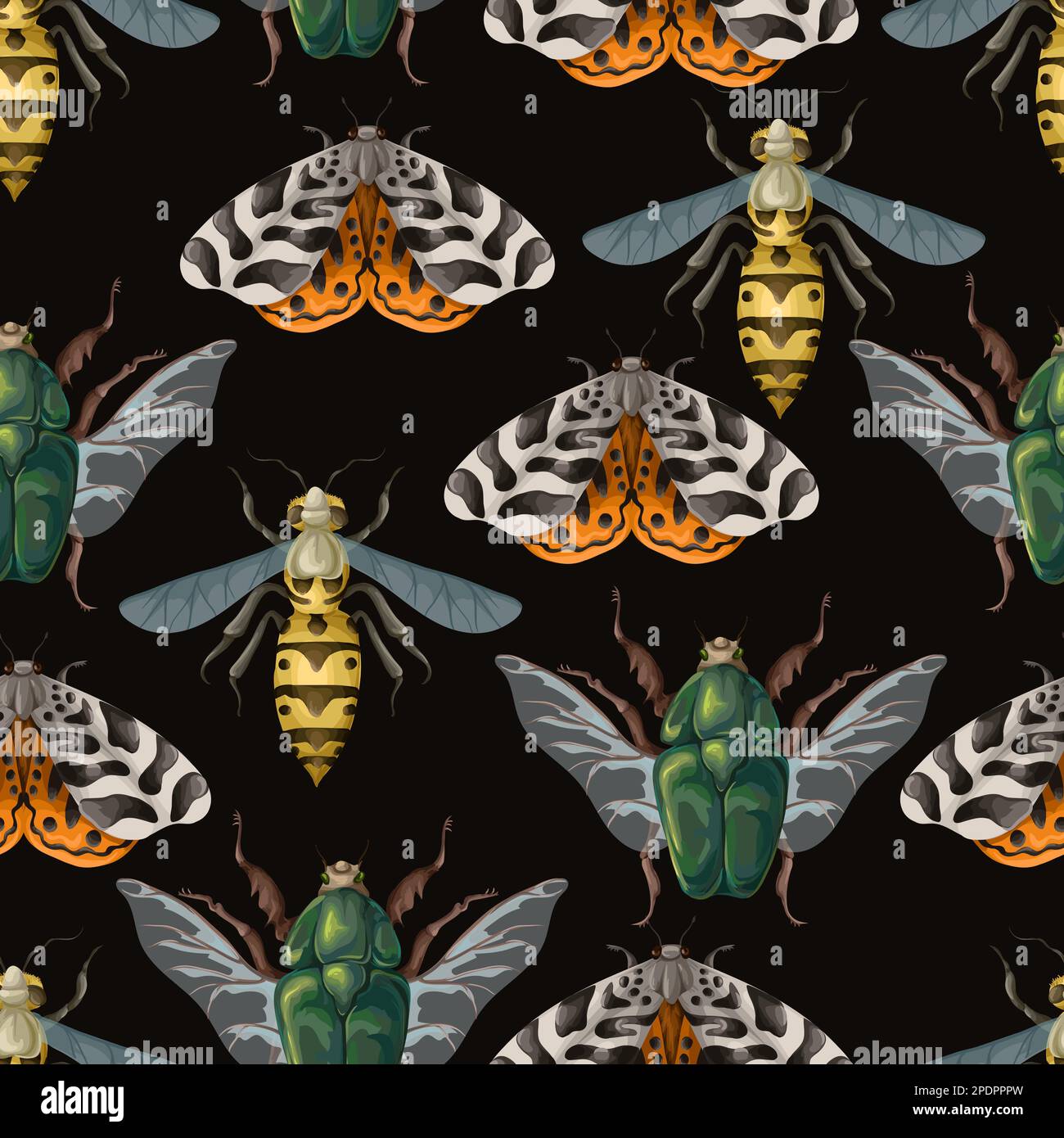 Seamless pattern with wasp, cockchafer, butterfly. Vector Stock Vector ...